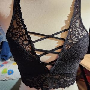 Pink black lace bralette